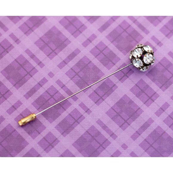 Vintage Rhinestone Sphere Silver Tone Hat Pin - V19 - Picture 1 of 3